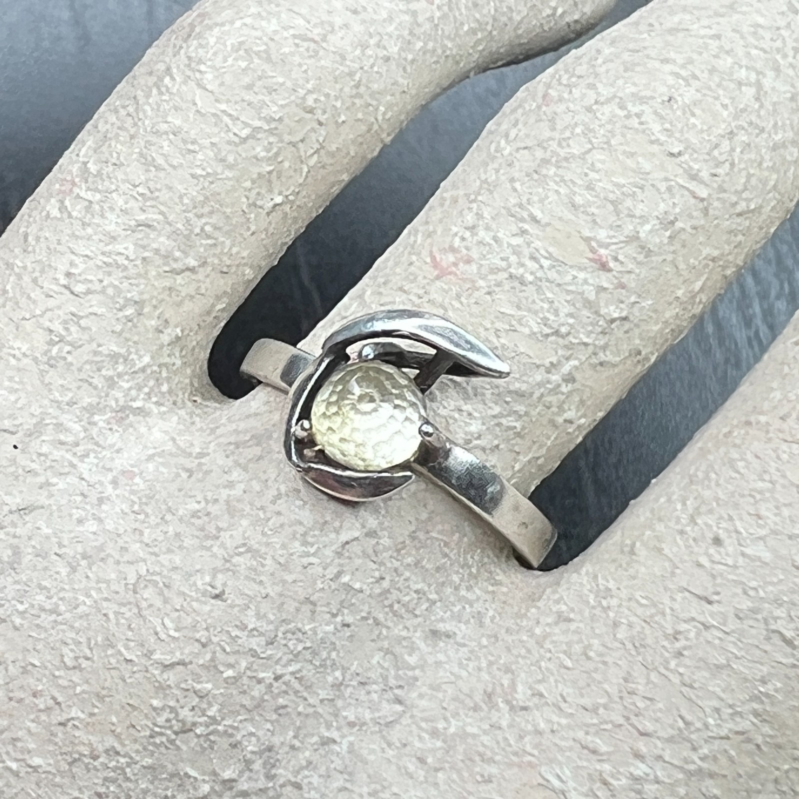 Mexican Sterling Silver Art Glass Modernist Bypass Ring Size 775 Gs62925mex 35$